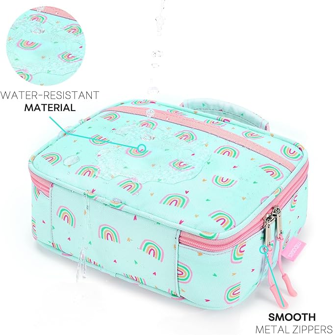 mibasies Kids Lunch Box for Girls Toddler, Insulated and Reusable Lunch Bag for School, Rainbow Mint Green