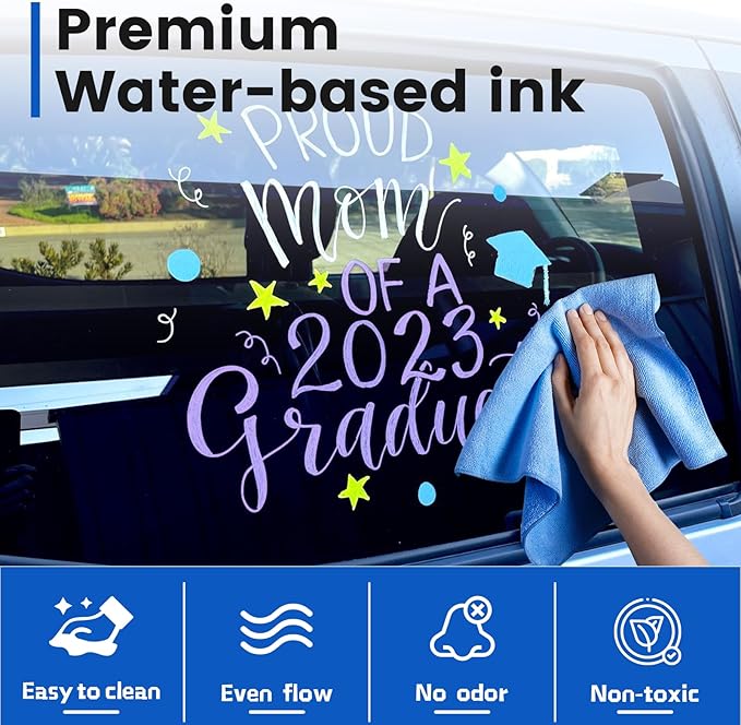 Liquid Chalk Markers 8 Colors Metallic Chalk Pens with 10mm 3 in 1 Nib, Drawing Erasable Markers for Glass Window Cars Mirror Chalkboard Whiteboard Blackboard