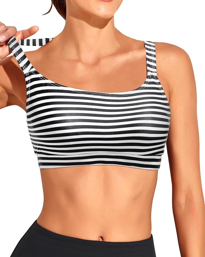 Tempt Me Women Sports Bra Bikini Tops Scoop Neck Bathing Suits Top Padded Swim Crop Tops Only