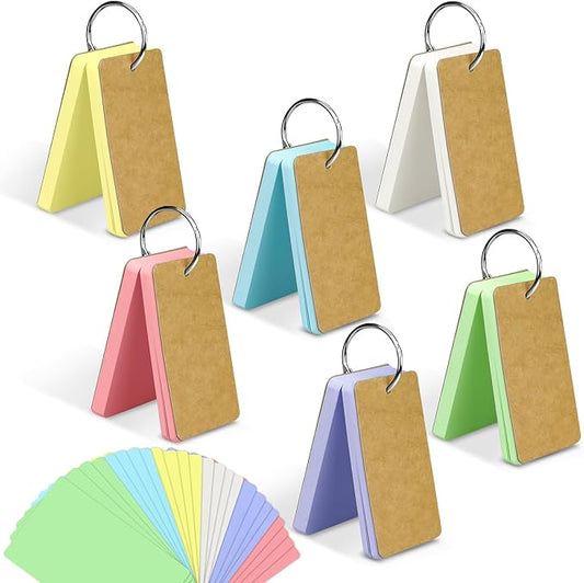 Blank Colored Index Cards, 2.2 x 3.5 Inches Flash Cards with Ring, Study Cards Memo Scratch Pads for School Learning, 6 Colors, 300 Count