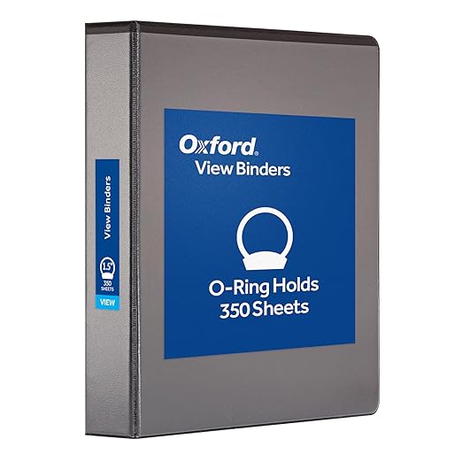 Oxford Ring Binders, 1.5" Round Ring Binders, View Binder, Covers on 3 Sides, XtraLife Hinge, Non-Stick, PVC-Free, Black, 350 Sheet Capacity (1002548)