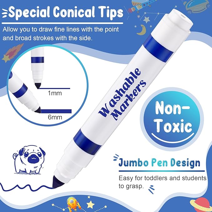 60 Pcs Blue Washable Markers Bulk Coloring Broad Line Markers for Kids Conical Tip Blue drawing pens for Classroom Back to School travel Art baby shower gender reveal Supplies, Ages 6+