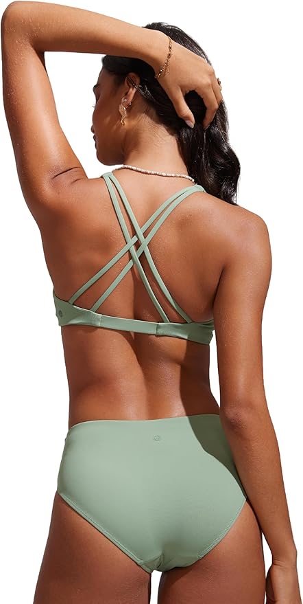 CRZ YOGA Twist Front Bikini Tops for Women - Padded V Neck Criss Cross Back Triangle Sexy Swim Bathing Suit