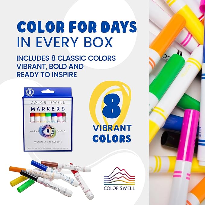 Color Swell Washable Bulk Markers 72 Packs 8 Count Vibrant Colors 576 Total Markers Bulk Perfect for Teachers, Kids and Classrooms