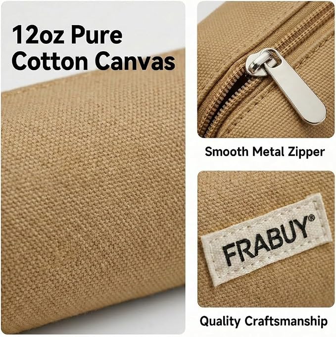 Canvas Pencil Case Pouch – Multipurpose Pen Bag Stationery Brown | Heavy-duty canvas, smooth alloy zipper, cute organizer for girls and boys, ideal for stationery, cosmetics, tech gear