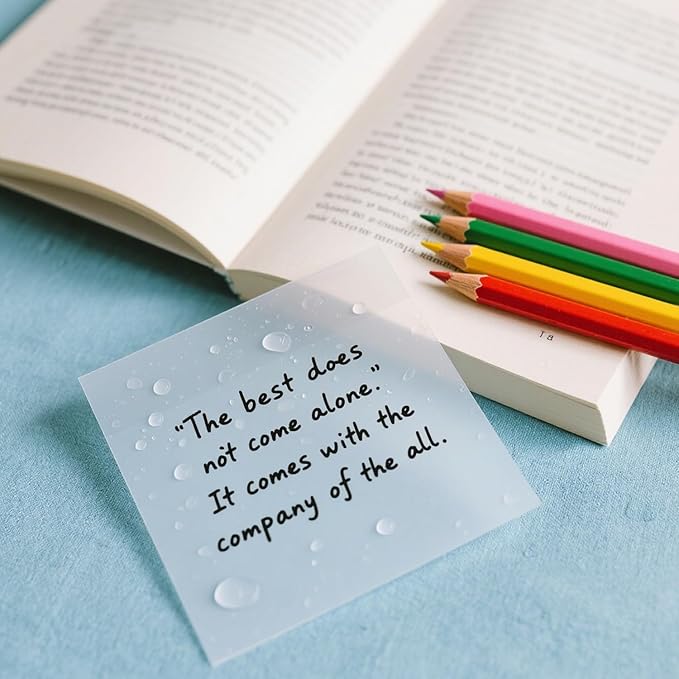 Transparent Sticky Notes,6 Pack 3x3 in，Clear Sticky Notes，Self-Adhesive Waterproof Translucent ，Clear Notes， for Bible,School, Office (White, 3 * 3 Inch)
