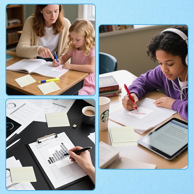 Transparent Sticky Notes,6 Pack 3x3 in，Clear Sticky Notes，Self-Adhesive Waterproof Translucent ，Clear Notes， for Bible,School, Office (White, 3 * 3 Inch)