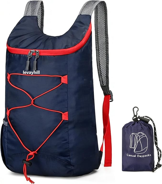 levayhill 16L Lightweight Foldable Hiking-Backpack Small Packable-Daypack For Travel,Ultralight Water-Resistant Gym Bag Men Women Easy Carry-on (Navy blue)