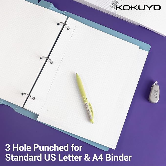 KOKUYO 5x5 Graph Paper, 8.25x11 Inches Loose Leaf Paper, 300 Sheets, Smooth Writing Surface, Bleed Resistant Filler Paper for Math, Engineering, Art Projects. Japan Import (WSG-NO-887G2x3)