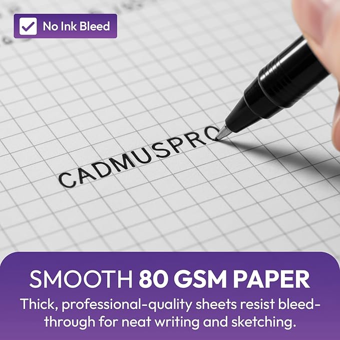Graph Paper Pads 8.5x11 Inch, 50 Sheets, Double-Sided 80 GSM Quadrille Grid Math Notebook Paper for Students, Engineering Pad, Blueprint Drafting and Architecture Sketching