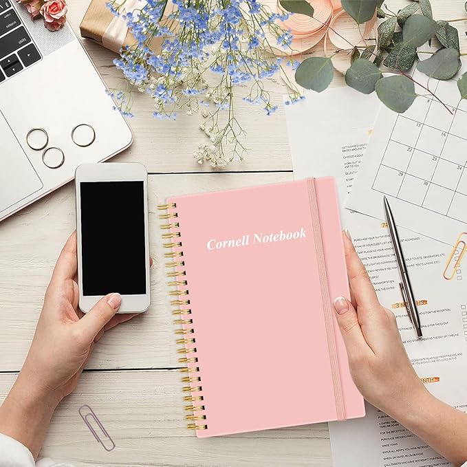 Yaridar A5 Cornell Notes Notebook - College Spiral Cornell Notebooks for Note Taking, Subject College Ruled Notebook Steno Pads for Office/School/Home, 5.8" x 8.5", Pink