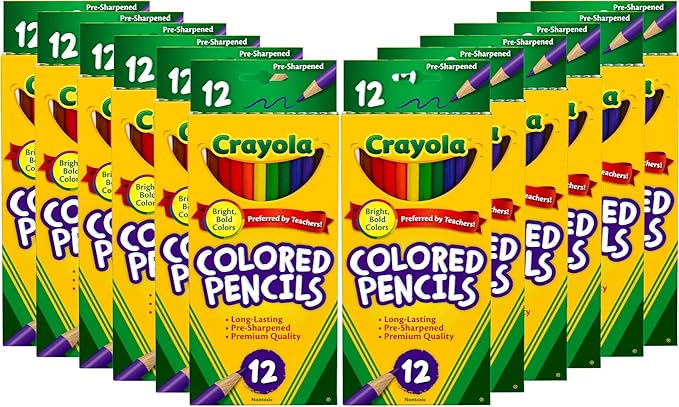 Crayola Colored Pencils Bulk, Kids School Supplies for Teachers, 12 Packs with 12 Colors [Amazon Exclusive]