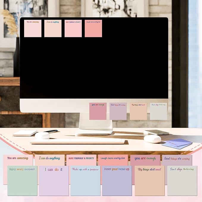 Yinder 24 Pcs Inspirational Sticky Notes Cute Motivational Sticky Notes Pad End of Year Employee Appreciation Gifts Bulk for Teacher Nurse Coworkers Office Supplies 3 x 3'' (Inspire,Aesthetics)
