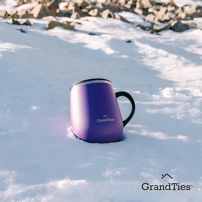 GRANDTIES Insulated Coffee Mug with Handle–Sliding Lid for Splash-Proof 16oz Wine-Glass Shape Thermal Tumbler with Double Walled Vacuum Stainless Steel to Keeps Beverages Hot or Cold-Sparkling Grape