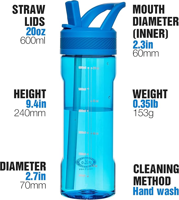 OLDLEY 20oz Kids Water Bottle with Straw, BPA-Free Tritan Water Bottle for School, Leakproof Clear Water Bottle with One Click Open, Measurement Scale, Cup Holder Friendly for Boys Girls,Blue