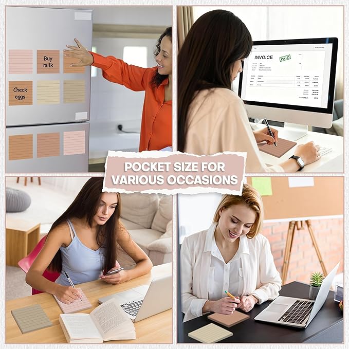 Wiooffen 15 Pads Brown Color Sticky Notes with Lined 3x3 inch Ruled Self Stick Notes Pads Boho Super Sticking Power Memo Pad Vintage Colors Post Note for Office School Meeting Home 40 Sheets/pad 3x3in