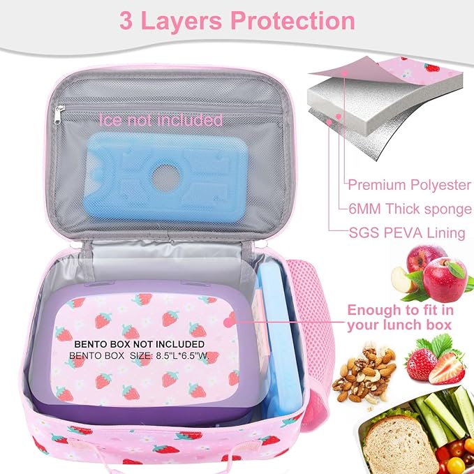 RHCPFOVR Kids Lunch Box for Girls Teens Insulated Lunch Bag Reusable Lunch Tote Kit for School Travel