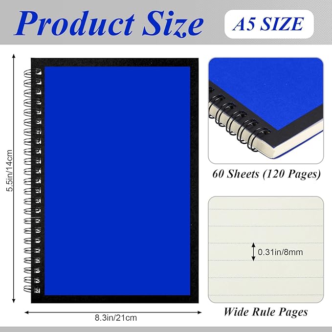 Leelosp 12 Pcs Small Spiral Notebook Lined Spiral Journal College Ruled Notebook Wire Bound Kraft Cover, 120 Pages for Work (Blue,Green,Yellow,Red,5.5 x 8.3 Inch)