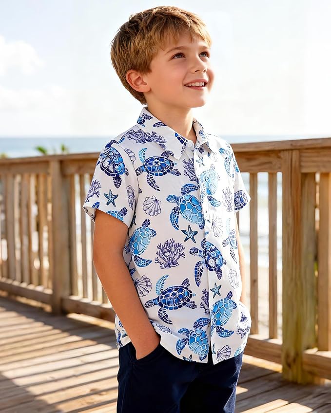 Enlifety 2-10T Kids Hawaiian Shirt Boys Short Sleeve Button Down Shirts Hawaii Summer Casual Blouse