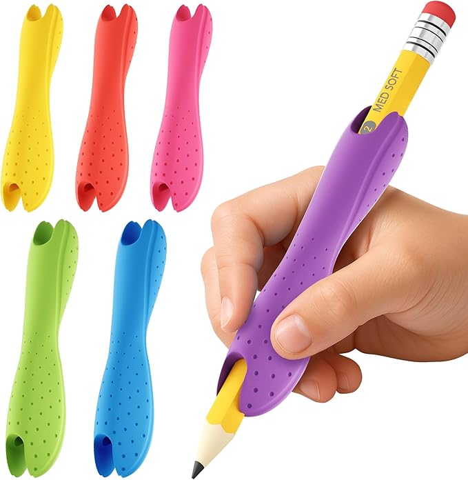 6-Pack Mixed Sizes&Colors Silicone Pencil Grips for Kids & Adults,Ergonomic Anti-Slip Texture for Handwriting,Drawing,Dual-Head Design for Right or Left-Handed Use(Small+Medium)
