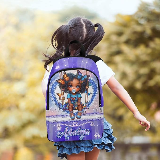 M YESCUSTOM Custom Girls Backpack Lunch Bag Set with Name, Purple Butterfly Personalized Kids Backpack for Girls School Travel Kindergarten Bookbag Pencil Pouch