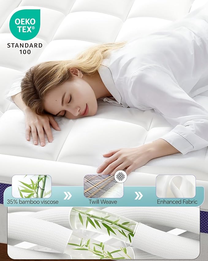 ChiXpace Dual Layer 4 Inch Memory Foam Mattress Topper Full | 2 Inch Gel Memory Foam and 2 Inch Pillow Top Mattress Pad Cover, 7-Zone Egg Crate & 2-in-1 Design (White)