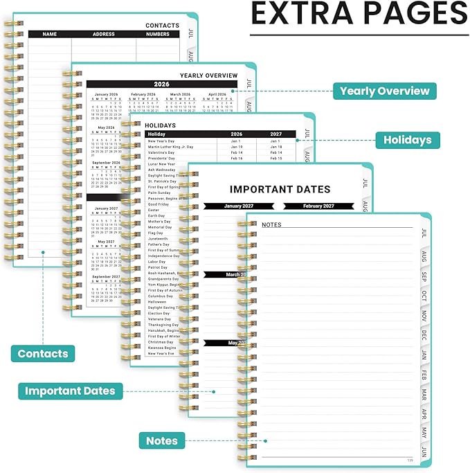 Planner 2026-2027 for Women & Men, Academic Monthly and Weekly Calendar Planner, Jul 2026 - Jun 2027, A5 (6.3" x 8.5"), Teacher Student Planning Book with Tabs, Ideal for Office School Supplies - Aquamarine