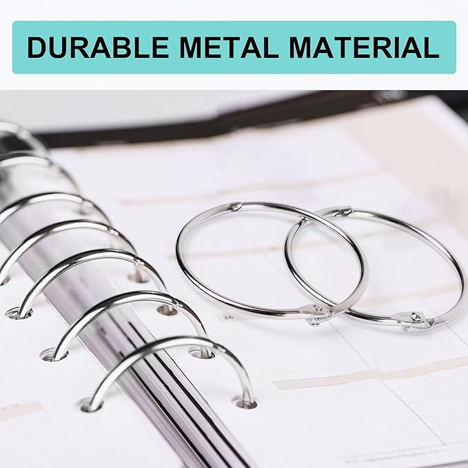 uxcell Loose Leaf Binder Rings, 2.2 Inches Nickel Plated Steel Paper Key Rings for Flash Cards Index Card Rings, 4 Pcs Keychain Book Ring for Home Office Crafts Keys Attachment, Silver