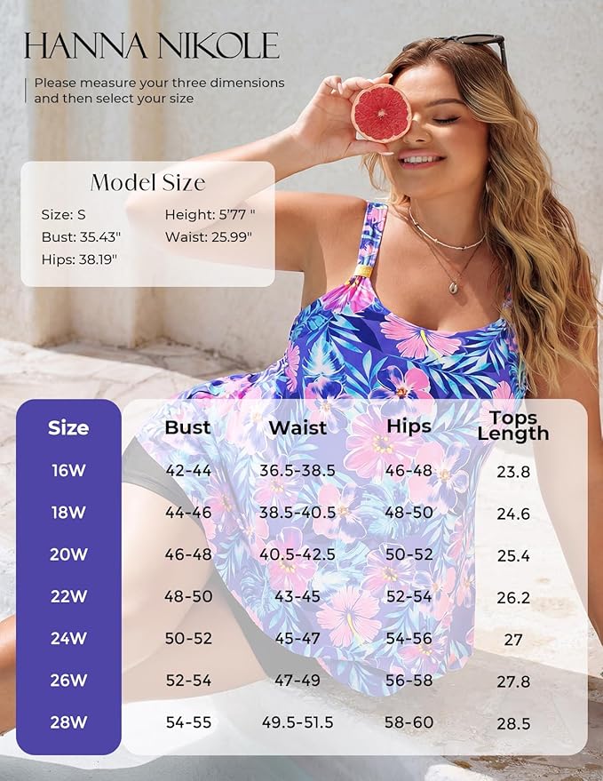 Hanna Nikole Womens Tankini Swimsuits 2 Piece Bathing Suit Flowy Ruffle Tankini Tops with Swim Shorts