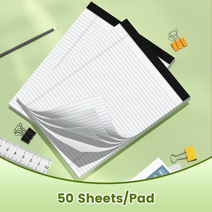 2-Pack 8.5x11 Inch College Ruled Note Pads - 50 Sheets per Pad White Notepad, Narrow Ruled Legal Pads for School, Office, and Home - Thick, Leak-Resistant Paper for Clean Writing, Pads of Paper