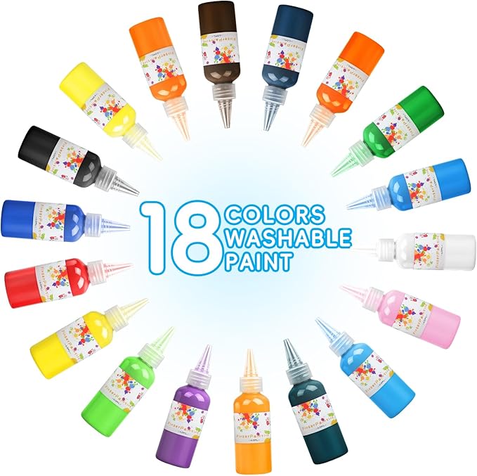 Washable Finger Paint 18 Colors Set Large Capacity (2.1fl oz/60ml) Non Toxic Finger Paints Art Painting Supplies for DIY Crafts Gifts Hand Painting