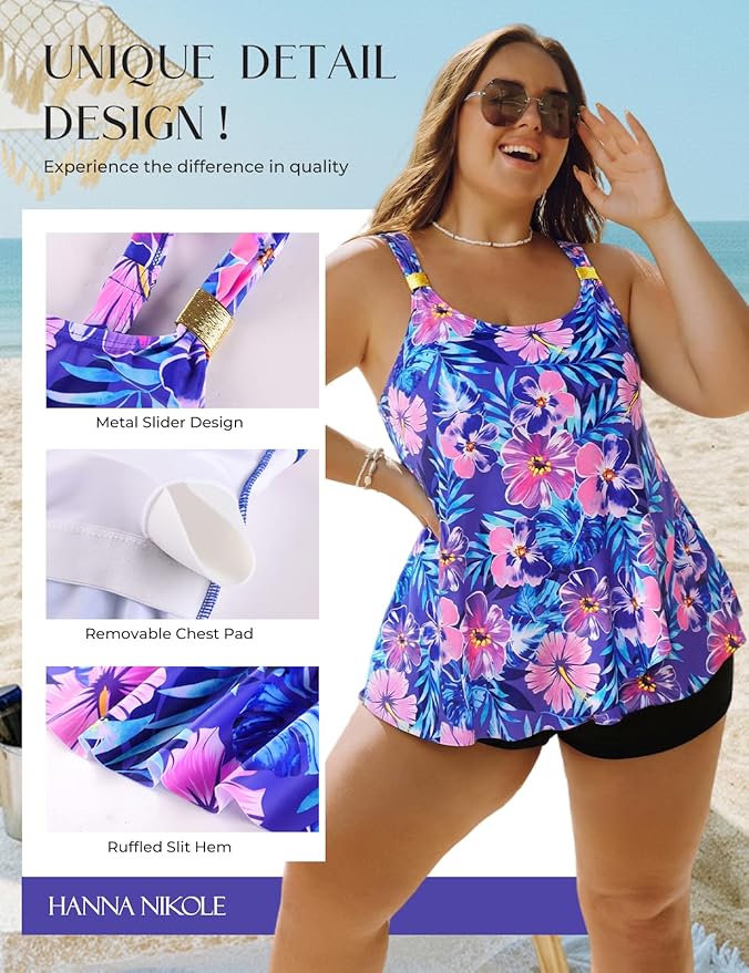 Hanna Nikole Womens Tankini Swimsuits 2 Piece Bathing Suit Flowy Ruffle Tankini Tops with Swim Shorts