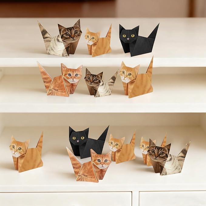 3D Origami Paper Cat Kit-50 Pre-Cut Sheets with Easy Fold Lines for DIY Desk Decor | Creative Crafts,Unique Stocking Stuffers&Fun Gift for Cat Lovers