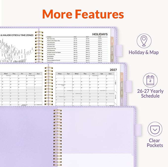 SUNEE 2026-2027 Weekly & Monthly Planner 9"x11.2" - 12 Month (July 2026 - June 2027), Vegan Leather Cover Planner Academic Year Calendar, Pocket, Notes, Monthly Tab, Purple