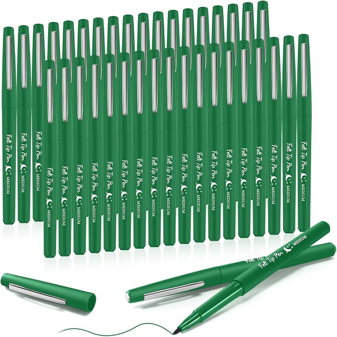 Fuyoooo 36 Pcs Green Felt Tip Pens Bulk,Quick Dry, 0.7 mm Medium Point