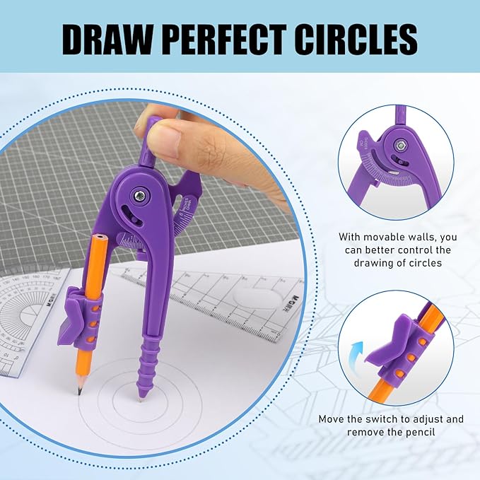 40 Pieces Compass Geometry Tool Multicolour Math Compass Drawing Compass for Geometry Plastic Geometry Compass with Pencil for Office Drafting Art Drawing (4 Colors, 40 PCS)