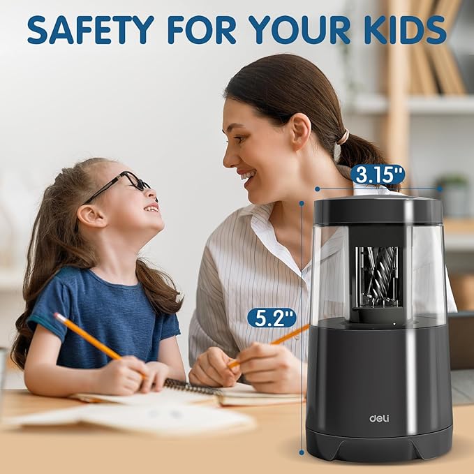Deli Electric Pencil Sharpener, Automatic Pencil Sharpeners for No.2 Pencils Colored Pencils, Auto Stop, USB & Battery Operated for Students, Classroom, Home and Office, Black
