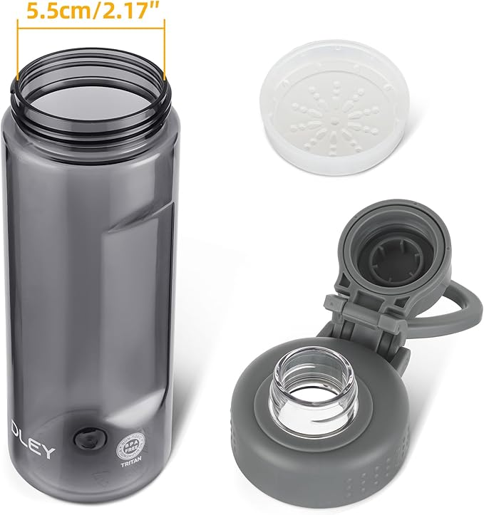 OLDLEY Water Bottles 20oz BPA Free Tritan Water Bottle with Carry Handle and Spout Lid, Leakproof Kids Water Bottle for Home,Travel, School, Outdoors, Gray
