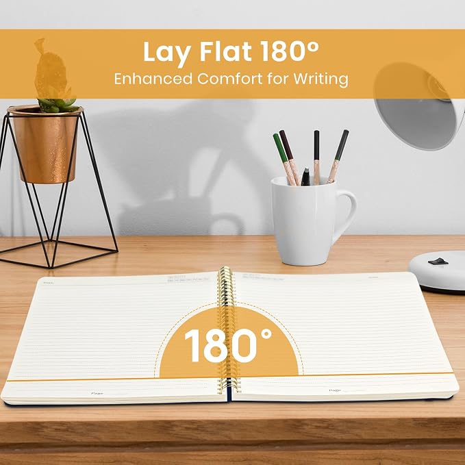 Taja Large Spiral Lined Journal for Women and Men, Notebook for Work