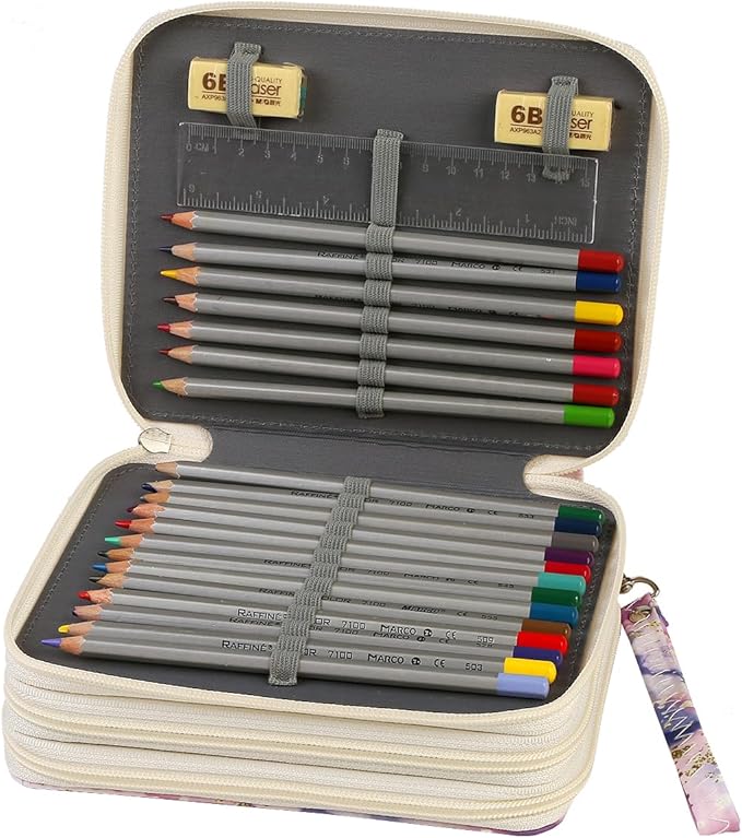 Portable Colored 72 Slots Pencil case Organizer with Printing Pattern for Watercolor Pens or Markers, Pencil Case Organizer for Artist