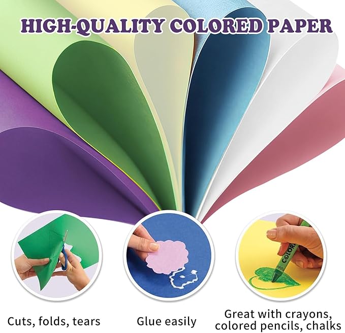 300 Sheets Colored Construction Paper for Art Craft Drawing 12"x 17.3", 80gsm Colored Craft Paper Medium Weight for Arts Party