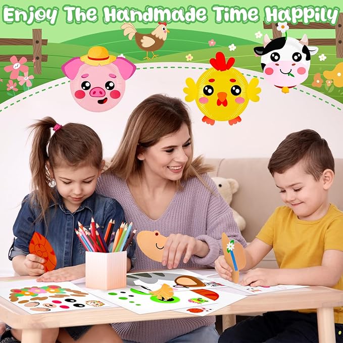 MDCGFOD 16 Pack Arts and Crafts for Kids, Toddler Crafts Animal Paper Plate Art Kit Gift for 3 4 5 6 Year Old Boys Girls DIY Kids for Birthday Party Favor Preschool Classroom Party Games (Farm)