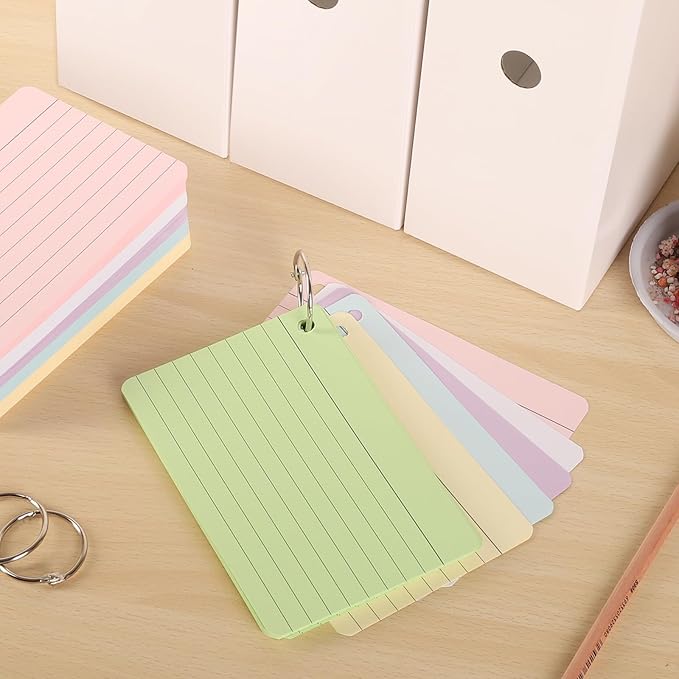 zmybcpack 12 Pack Lined Index Cards 4 x 6 Inches, 720 PCS Colored Ruled Index Flashcards Lined Flash Cards with Rings, Note Cards Punched for Study, Office and Home