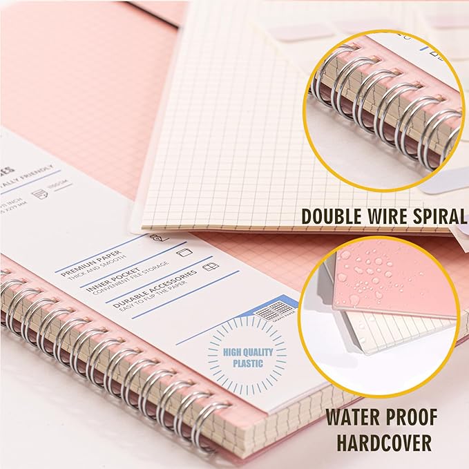 OWSC 3 Pack Graph Notebook, 8.5 x 11 Inches Spiral Notebooks for Work, School and Journal with 110 GSM Graph Paper, Large Notebook with 80 Sheets/160 Pages, Hardcover Grid Paper Notebook