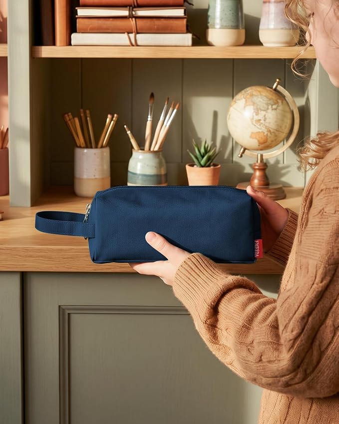 Fmeida Pencil Case Pouch, Back to School Supplies Gift for Boys Girls, Navy | Eco-Friendly Fabric, Water-Resistant, Inner Pocket, Carry Handle, for School & Office