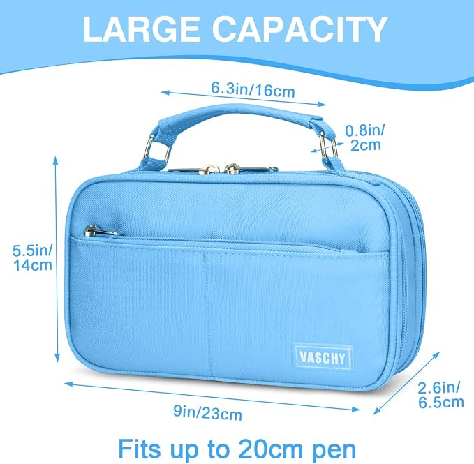 VASCHY Pencil Case, Aesthetic Kawaii Large Pencil Pouch Stationary Pencil Bag/Box for Preppy Middle School College Students, Pen Organizer Holder School Supply Blue