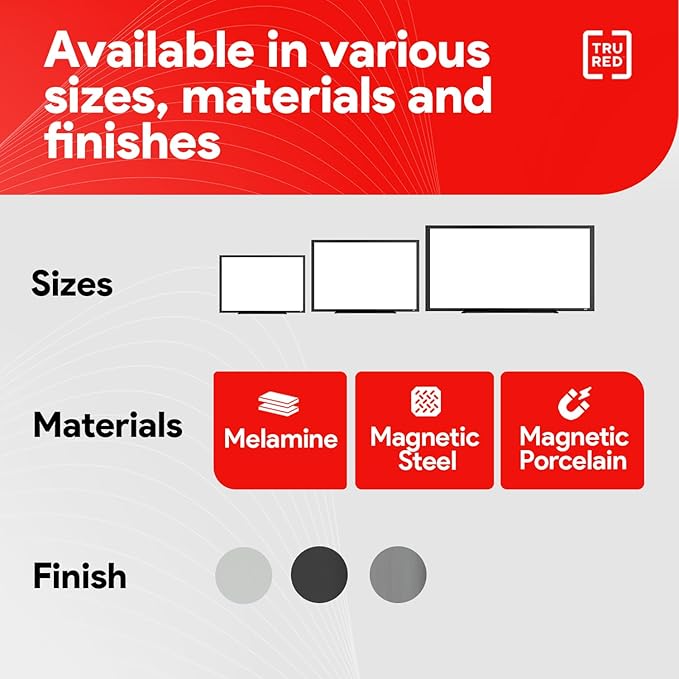 TRU RED Steel Magnetic Whiteboard | Dry Erase Board for Wall, White Board with Satin Frame, 4 ft x 3 ft, 4 Multicolor Markers Included