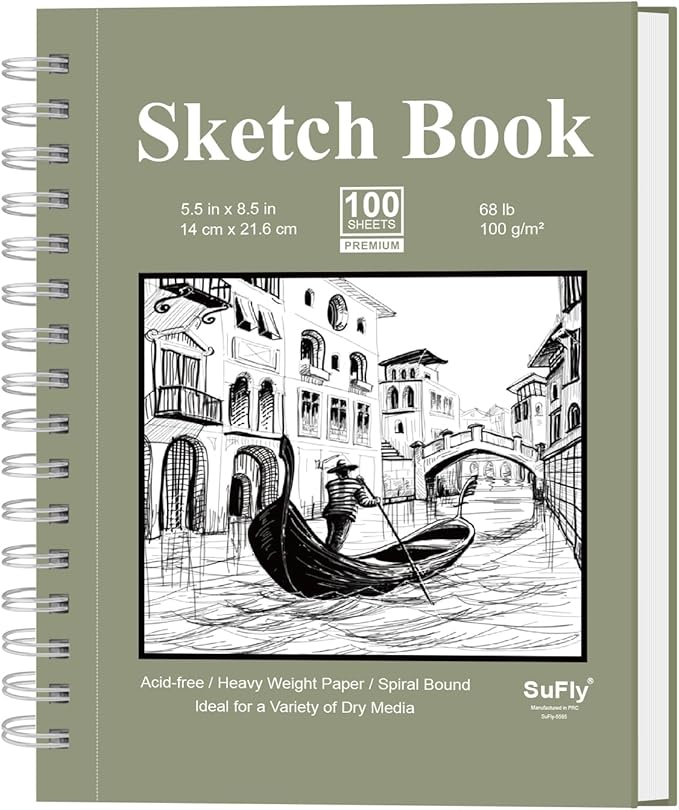 SuFly Small Sketchbook, Sketch Book 5.5 X 8.5, Pack of 1 (68lb/100gsm), 100 Sheets Artist Sketch Pad, Acid Free Drawing Paper, Art Paper for Drawing and Painting & Adults.