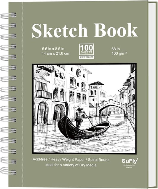 SuFly Small Sketchbook, Sketch Book 5.5 X 8.5, Pack of 1 (68lb/100gsm), 100 Sheets Artist Sketch Pad, Acid Free Drawing Paper, Art Paper for Drawing and Painting & Adults.