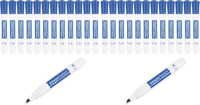 Amazon Basics Dry Erase Whiteboard Markers, Chisel Tip, Low-Odor, Blue, 24-Pack, For Drawing, Sketching and Writing